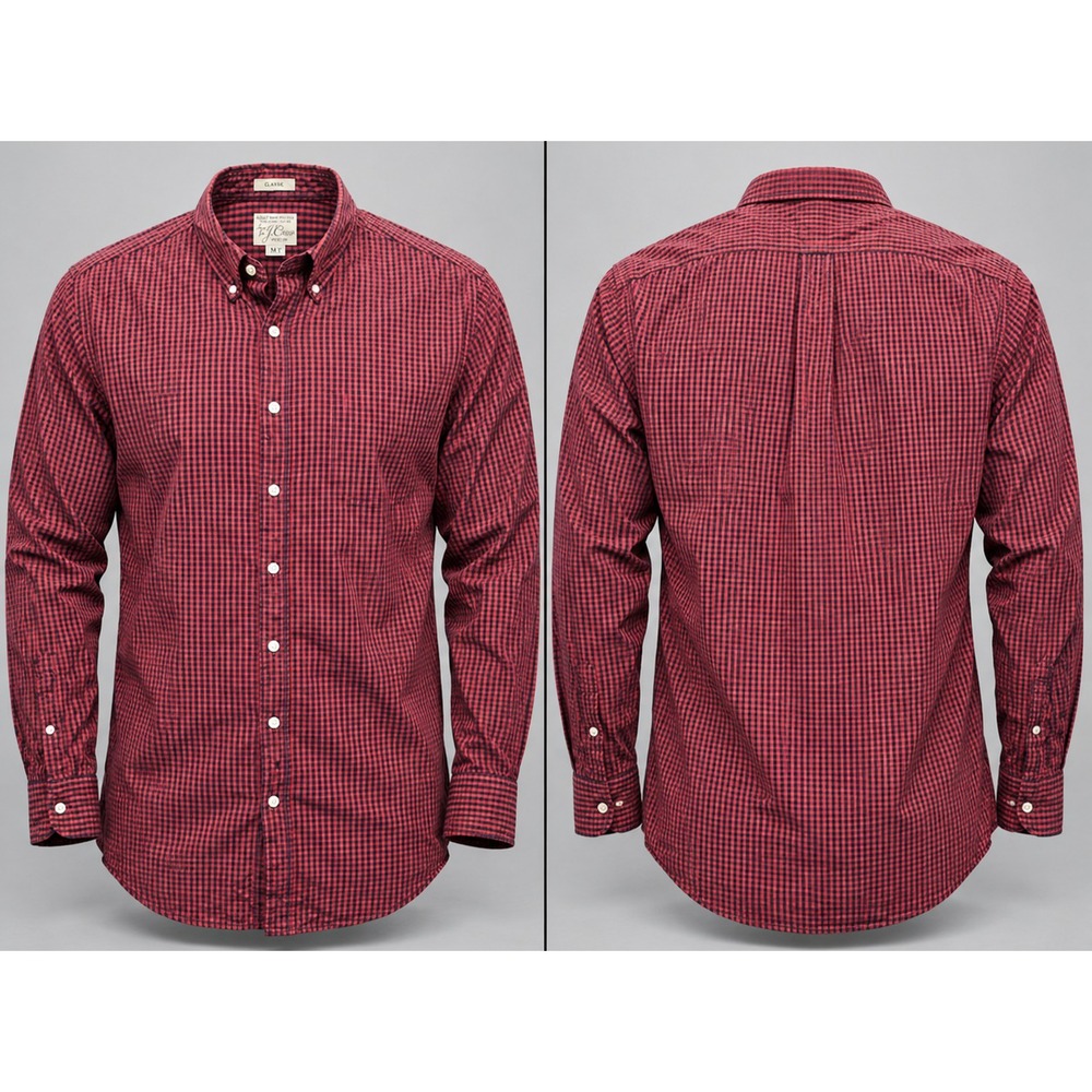 Vintage J Crew Shirt Mens M Tall Red Plaid Micro Check Secret Wash Long Sleeve